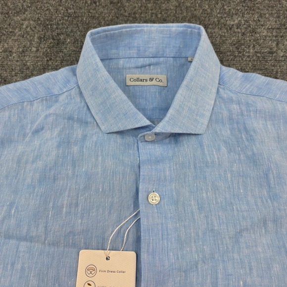 Collars & Co. Men's Light Blue 100% Linen Button Down Long Sleeve Dress Shirt L - Picture 1 of 6